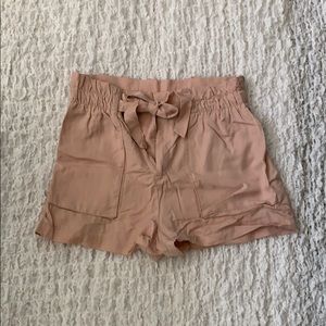 Pink high waisted tie paper bag shorts